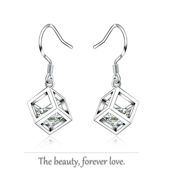3D obliku dijamanta Naušnice Od 925 Sterling Srebra, Elegantan Nakit Za Dame, Žene, Djevojke, Modne Večernje Vjenčanje Pokloni