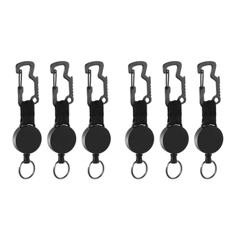 Pull-privezak za ključeve sa 6 упаковками - heavy duty držač za бейджа s карабином za мультитула, do 25 cm, crni