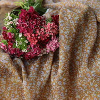 Visokokvalitetna neto tkanina rami, tkanina sa Карамельно-žutim Cvjetnim ispis, kvaliteta tkanine za ljetnih haljina i халатов